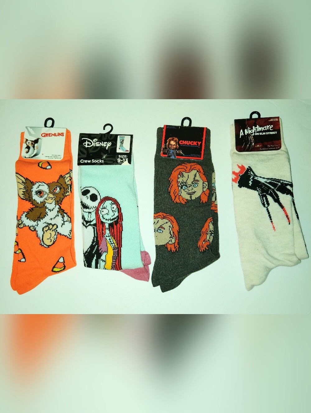 4prs Horror Character Crew Socks Gremlins Jack & Sally Freddy Chuckie NWT